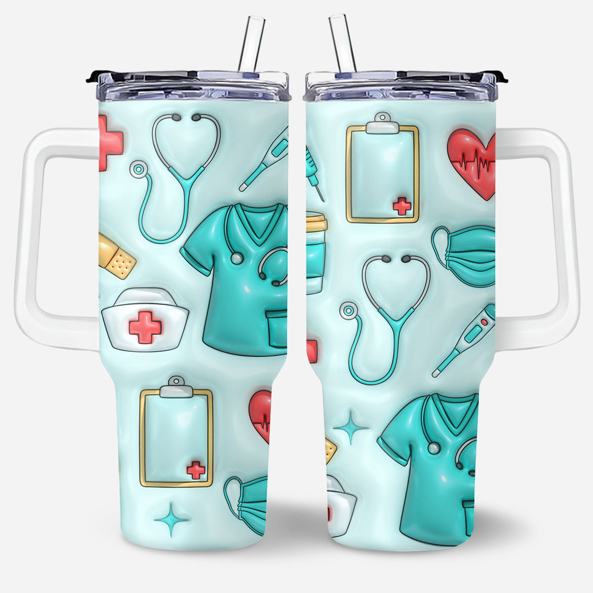 Nurse Puffy - Personalized Nurse 40oz Tumbler With Handle