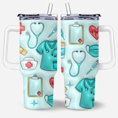 Nurse Puffy - Personalized Nurse 40oz Tumbler With Handle