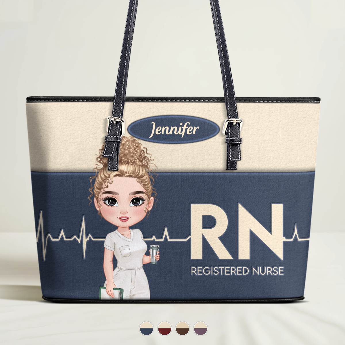 Nurse Minimal - Personalized Custom Nurse Leather Tote Bag