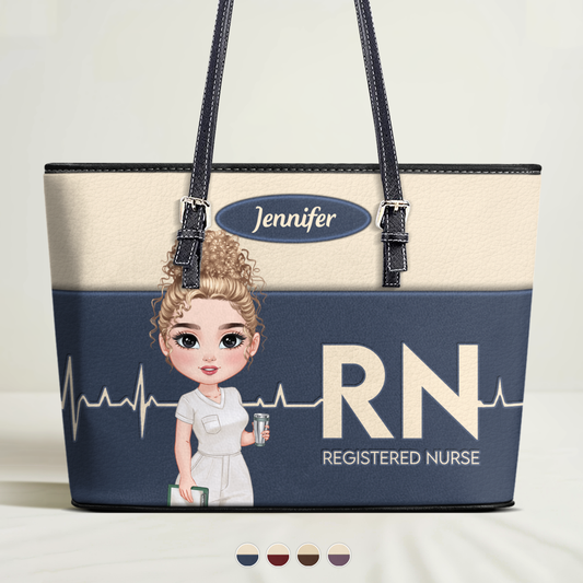 Nurse Minimal - Personalized Custom Nurse Leather Tote Bag
