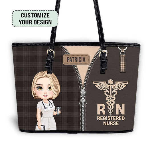 Personalized Custom Nurse Leather Tote Bag