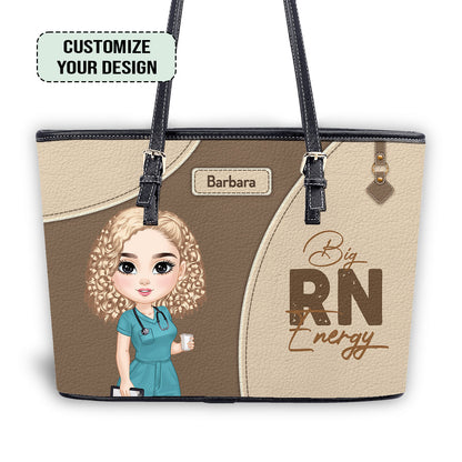 This Nurse Energy - Personalized Custom Nurse Leather Tote Bag