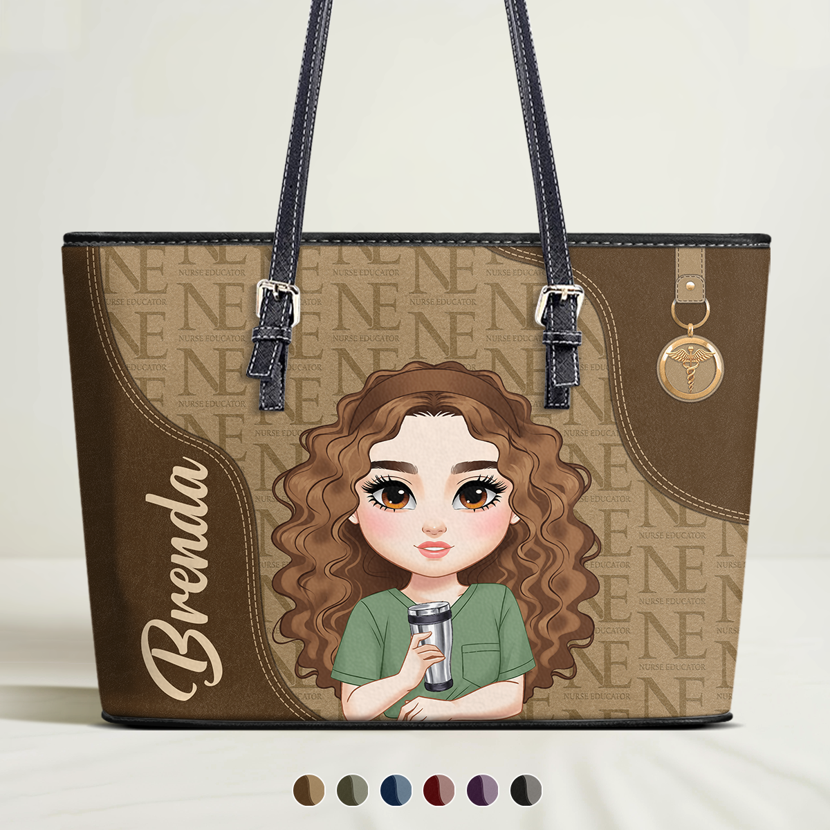 Monogram Classic Style - Personalized Custom Nurse Leather Tote Bag