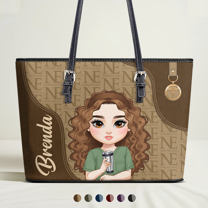 Monogram Classic Style - Personalized Custom Nurse Leather Tote Bag