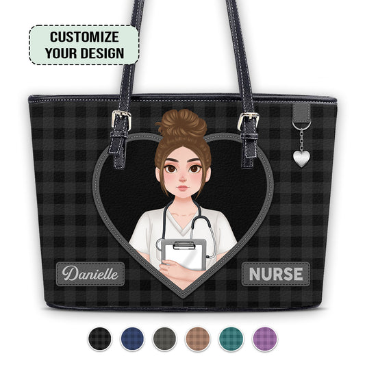 Daily Nurse Style - Personalized Custom Nurse Leather Tote Bag - nurse bag for work
