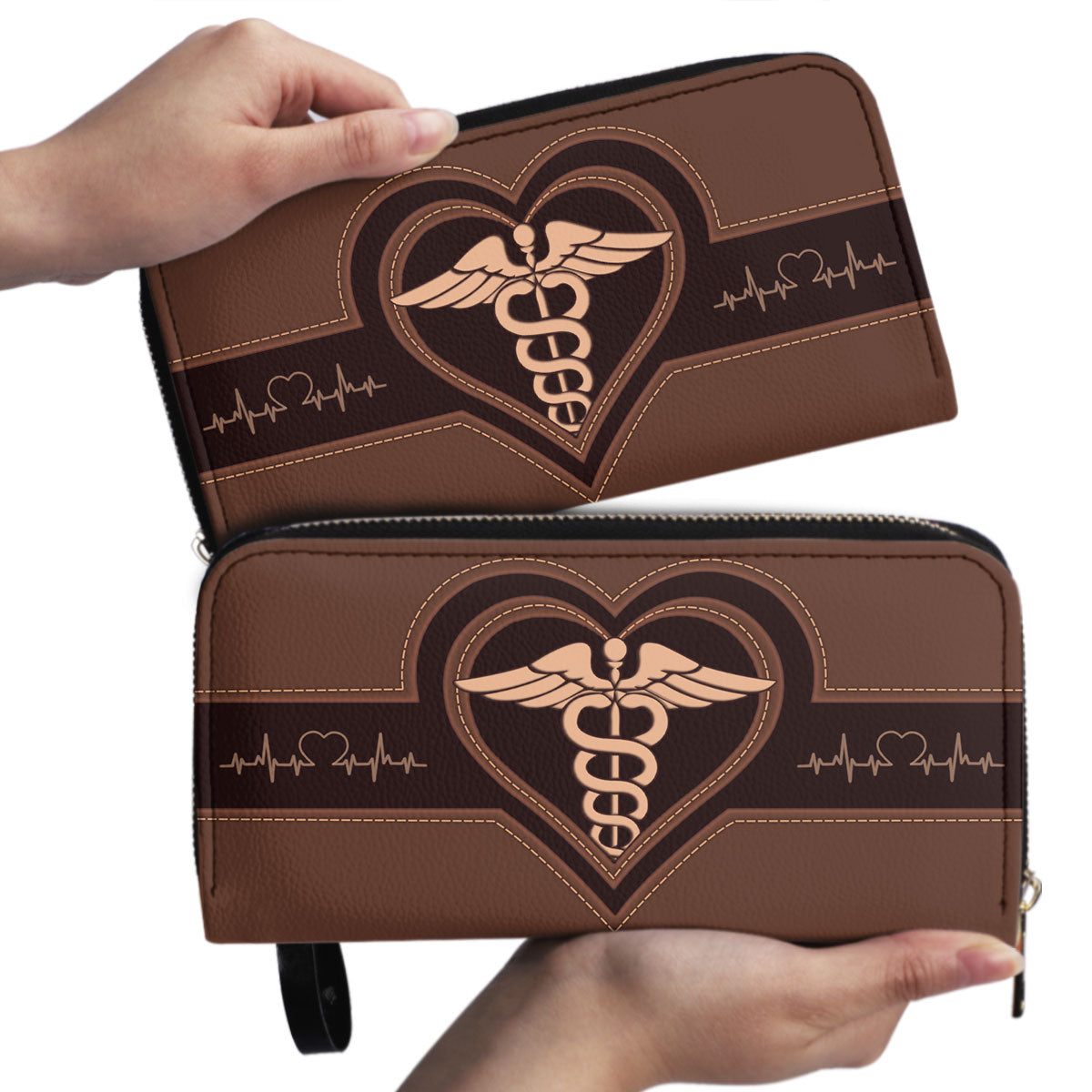 Brown Nursing Professional - Personalized Nurse Leather Clutch Purse