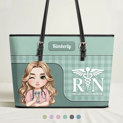 Happy Nurse Life - Personalized Custom Nurse Leather Tote Bag
