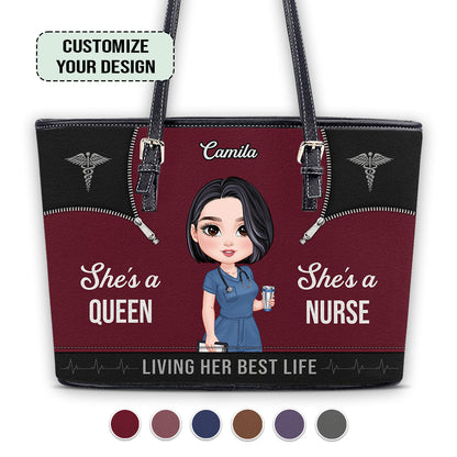 Nursing Queen Life - Personalized Custom Nurse Leather Tote Bag