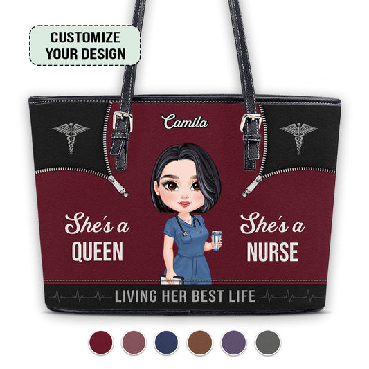 Nursing Queen Life - Personalized Custom Nurse Leather Tote Bag