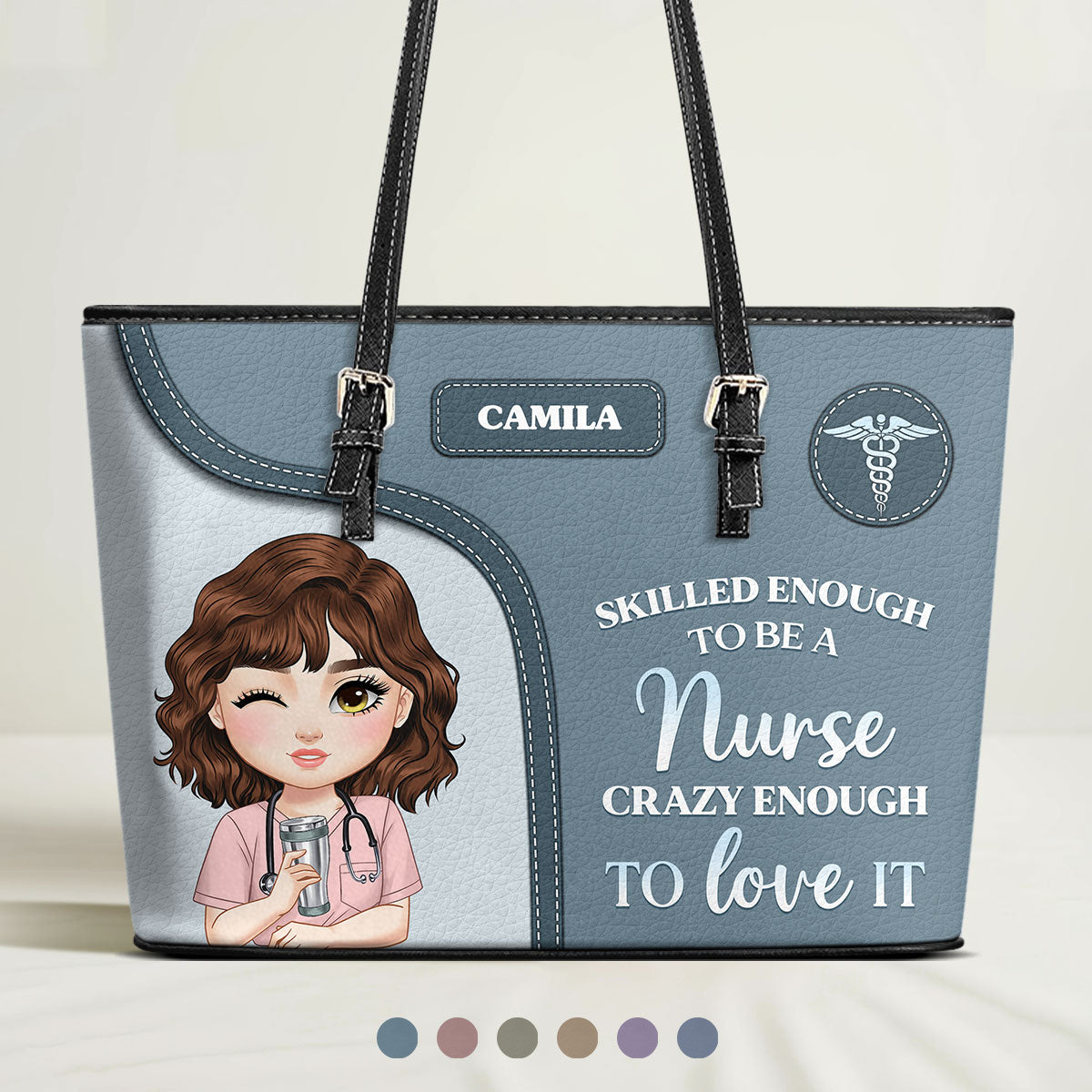 Skilled Nurse Energy - Personalized Custom Nurse Leather Tote Bag