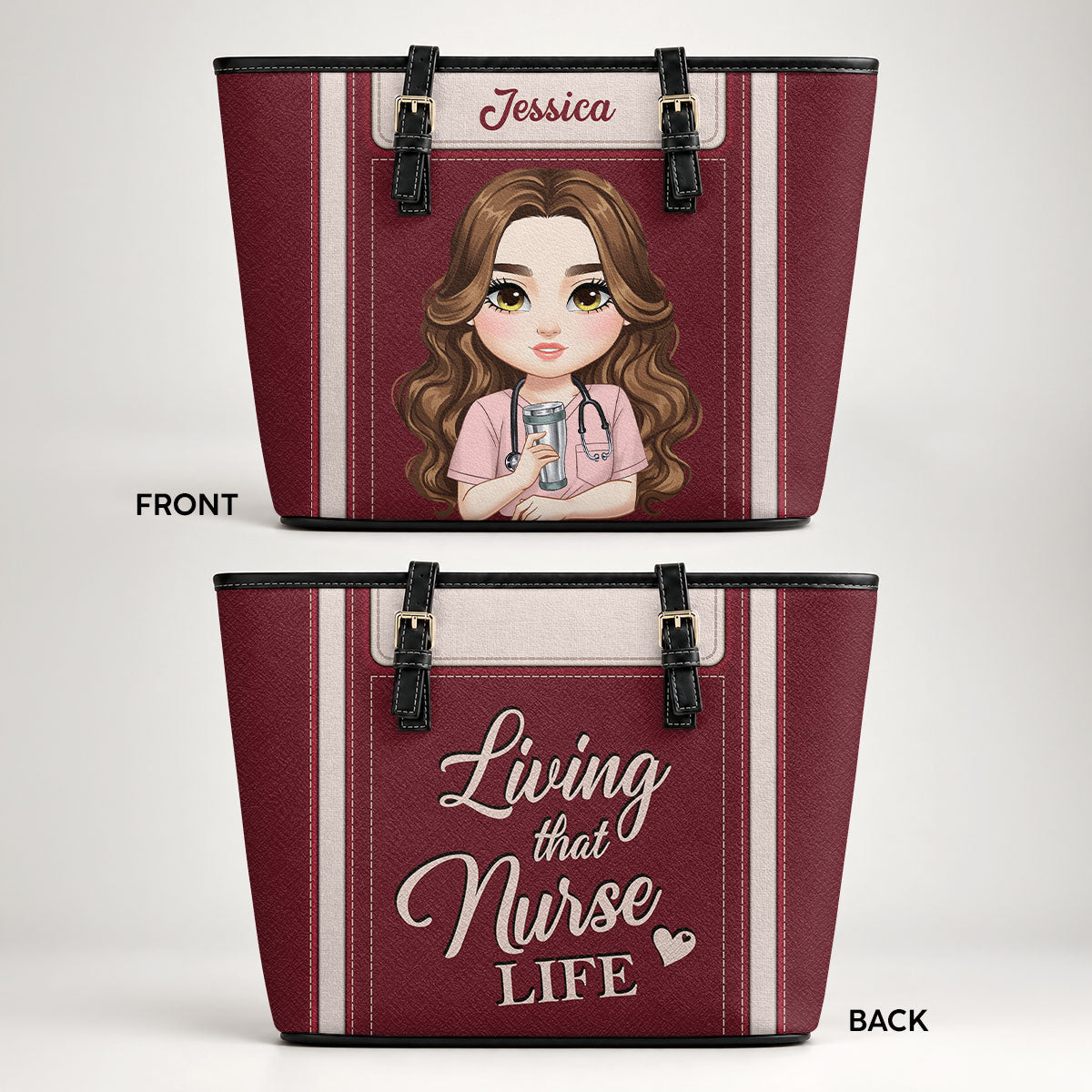 Living That Life - Personalized 2-Sided Custom Nurse Leather Tote Bag