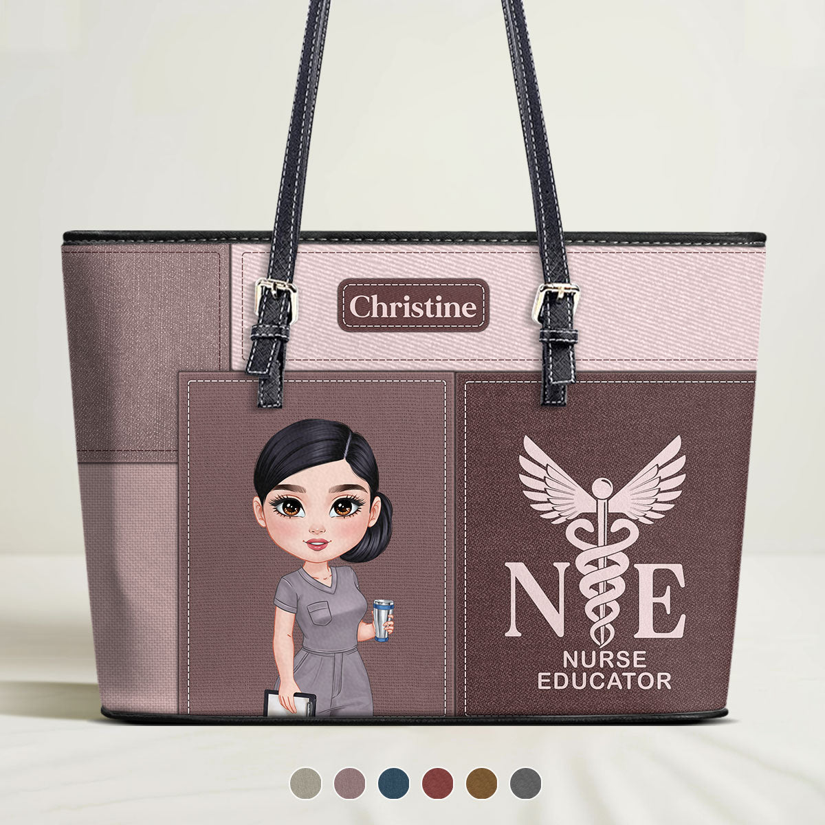 Nurse Patchwork Style - Personalized Custom Nurse Leather Tote Bag
