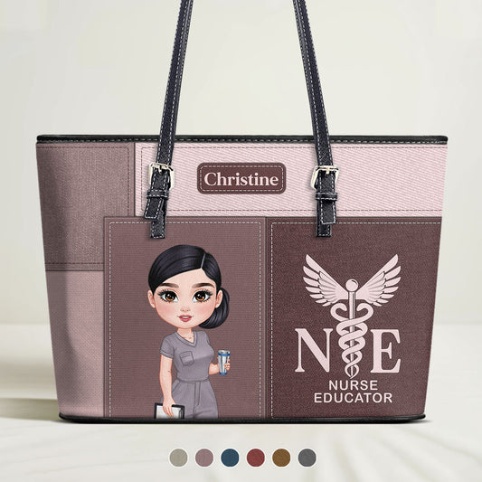 Nurse Patchwork Style - Personalized Custom Nurse Leather Tote Bag
