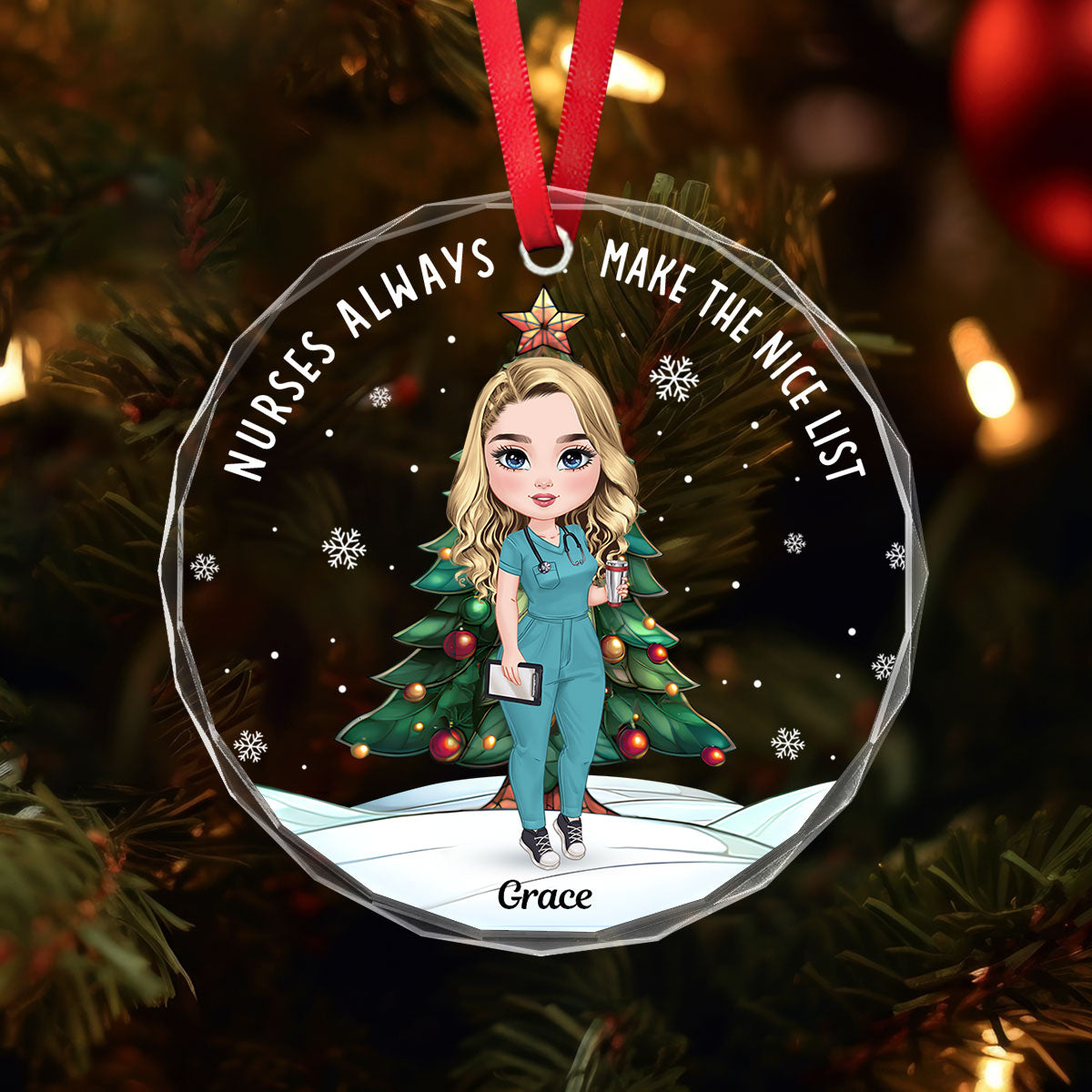 The Nice List - Personalized Nurse Circle Glass Ornament