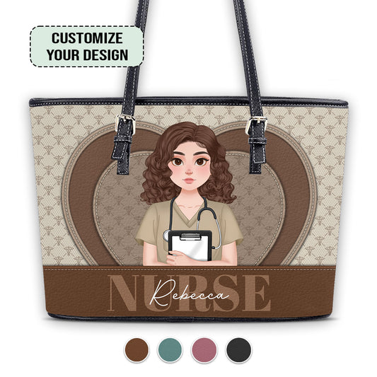 Heart And Mind - Personalized Custom Nurse Leather Tote Bag