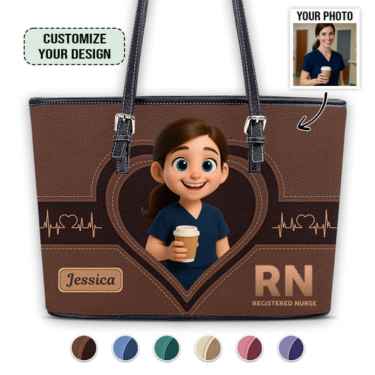 The Scrub Life Photo - Personalized Custom Nurse Leather Tote Bag