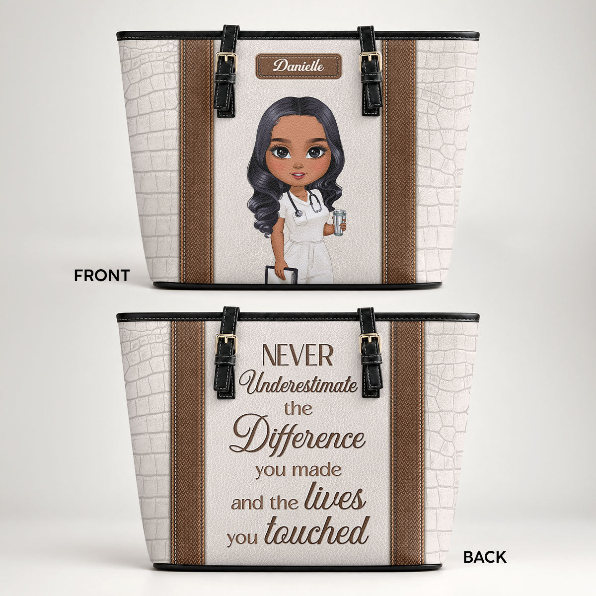 Nurse Elegant - Personalized 2-Sided Custom Nurse Leather Tote Bag