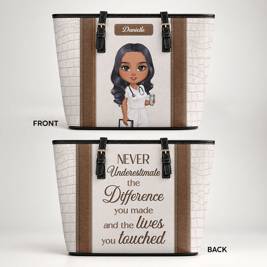 Nurse Elegant - Personalized 2-Sided Custom Nurse Leather Tote Bag