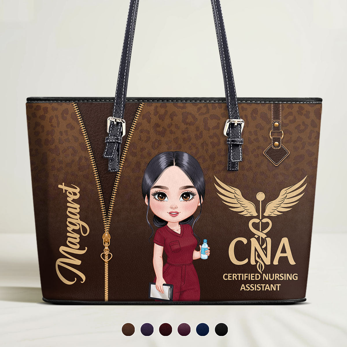 Leopard Print Nurse - Personalized Custom Nurse Leather Tote Bag