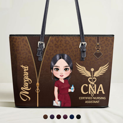 Leopard Print Nurse - Personalized Custom Nurse Leather Tote Bag