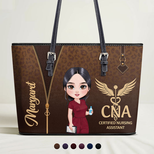 Leopard Print Nurse - Personalized Custom Nurse Leather Tote Bag