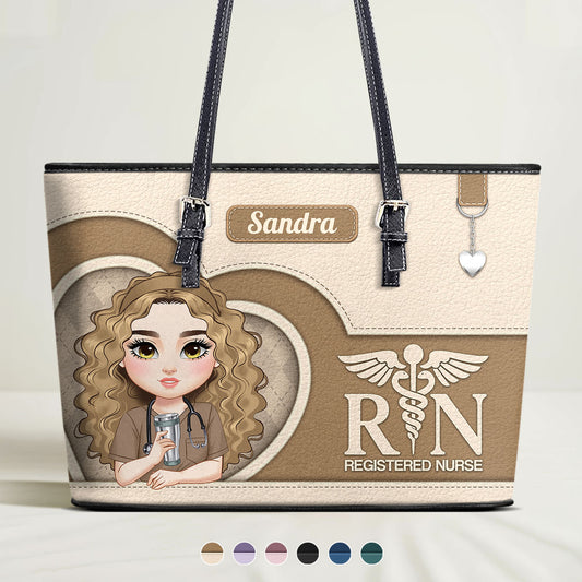 Nurse With Beautiful Heart - Personalized Custom Nurse Leather Tote Bag