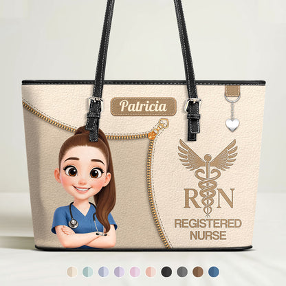 Care With Purpose - Personalized Custom Nurse Leather Tote Bag