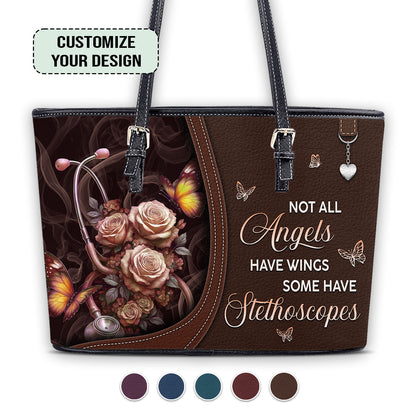 Stethoscope And Flowers - Personalized Custom Nurse Leather Tote Bag