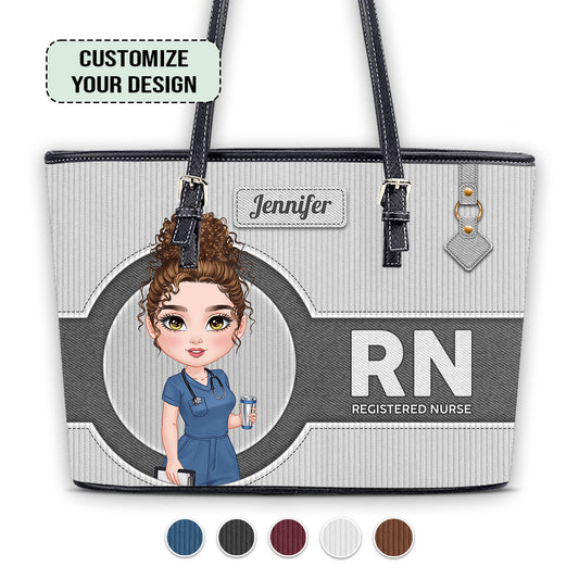 Denim Corduroy Nurse - Personalized Custom Nurse Leather Tote Bag