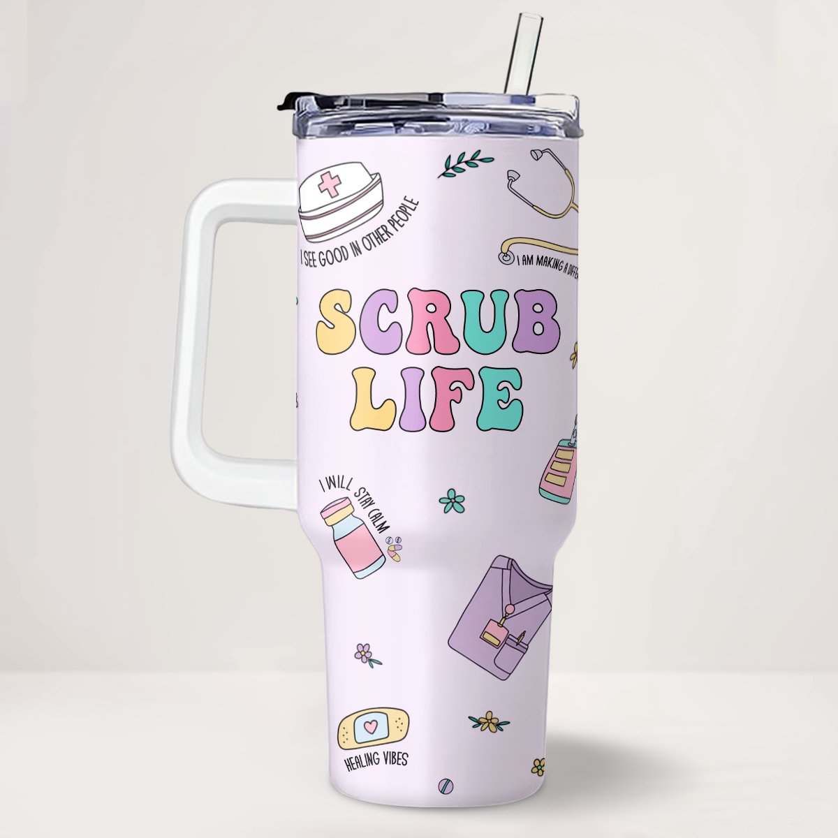 Scrub Life - Personalized Nurse 40oz Tumbler With Handle