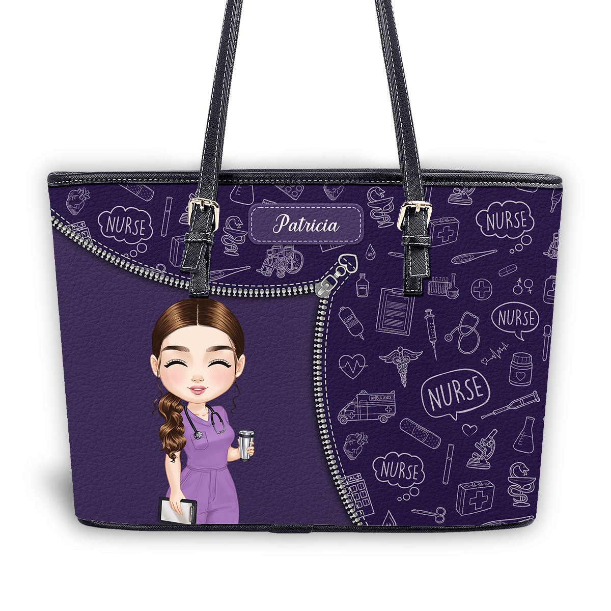 Personalized Custom Nurse Leather Tote Bag