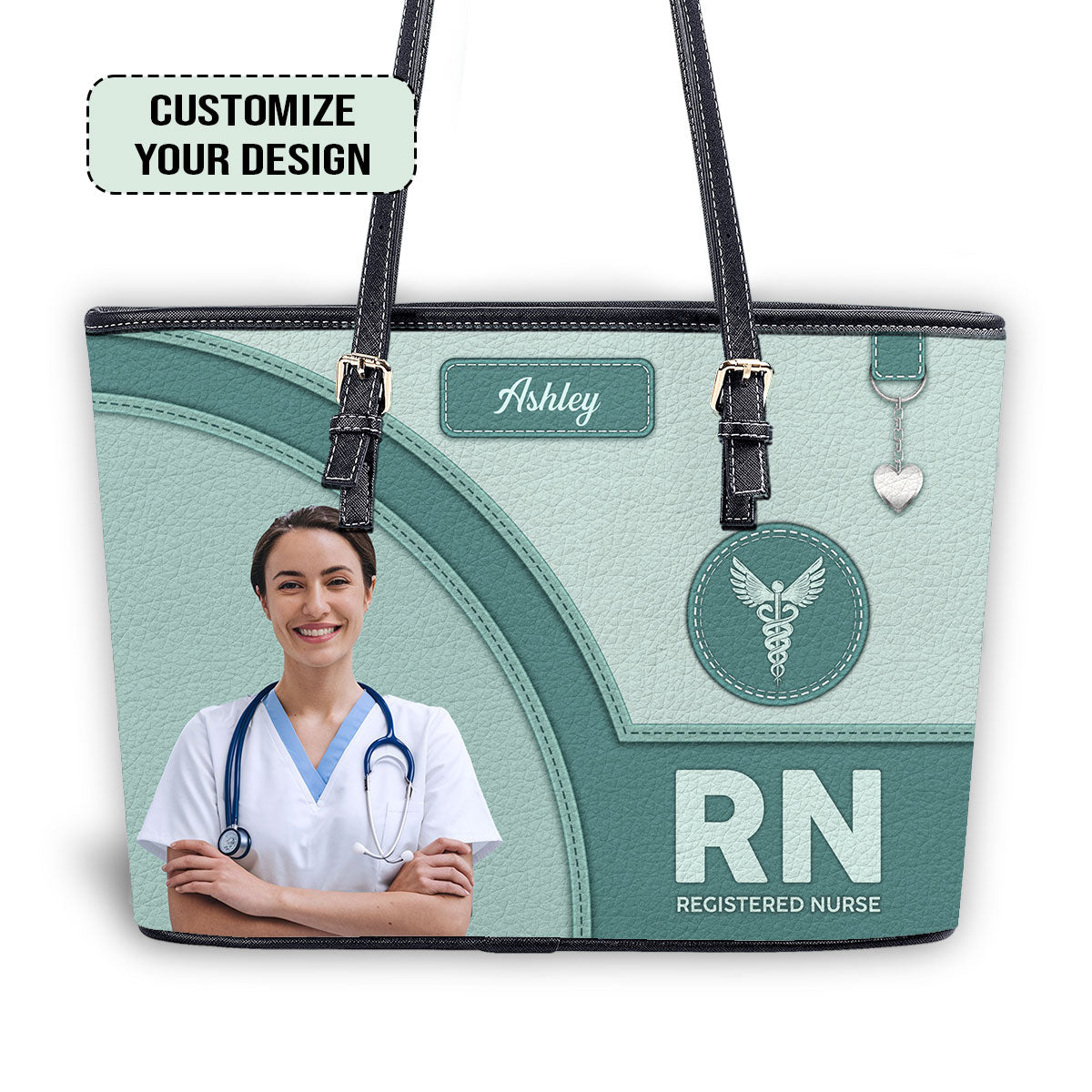 Gentle Style Nurse Photo - Personalized Custom Nurse Leather Tote Bag