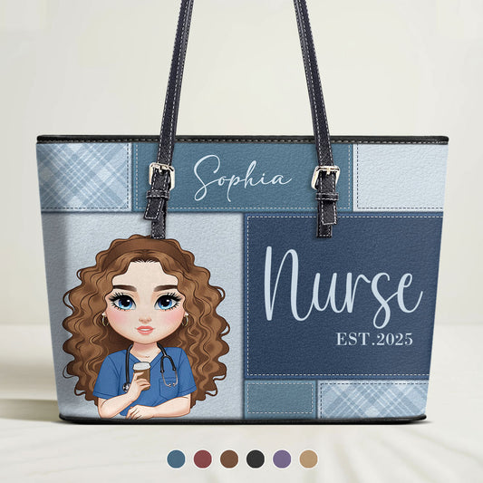 Nurse Est 2025 - Personalized Custom Nurse Leather Tote Bag