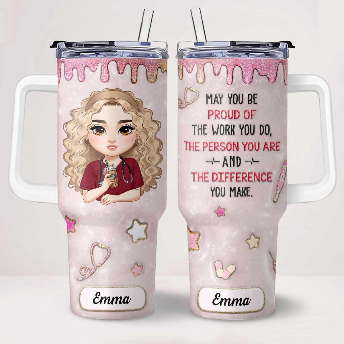 Proud Of You - Personalized Nurse 40oz Tumbler With Handle