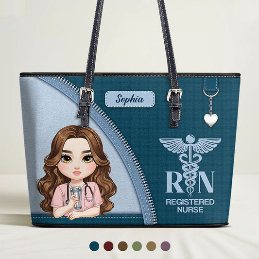 Nurse With Elegant Style - Personalized Custom Nurse Leather Tote Bag