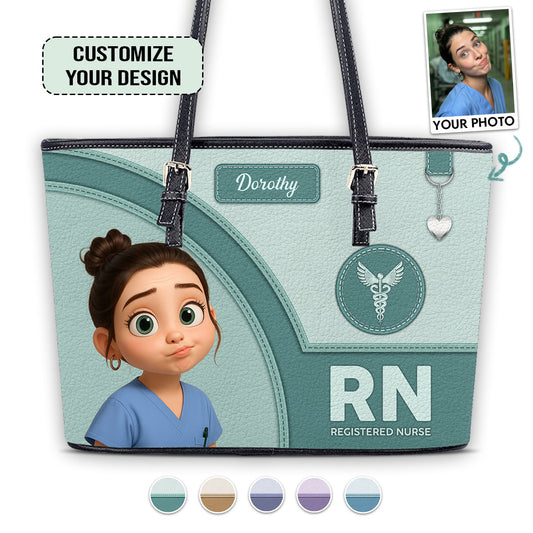 Gentle Style Nurse Cartoon - Personalized Custom Nurse Leather Tote Bag