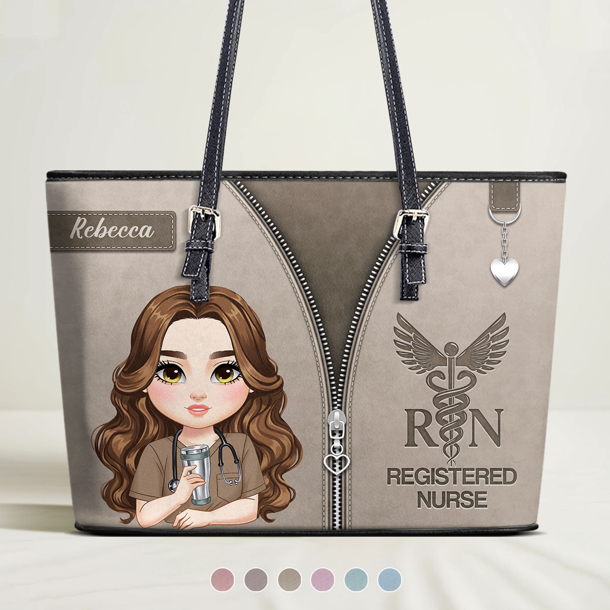 Nurse Neutral Style - Personalized Custom Nurse Leather Tote Bag