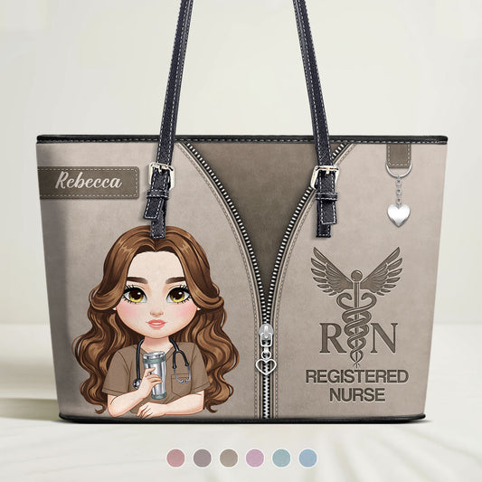 Nurse Neutral Style - Personalized Custom Nurse Leather Tote Bag