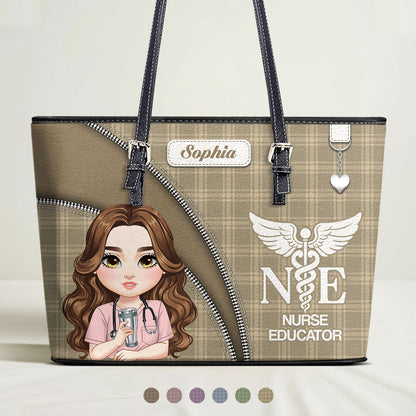 Plaid Gentle Nurse - Personalized Custom Nurse Leather Tote Bag
