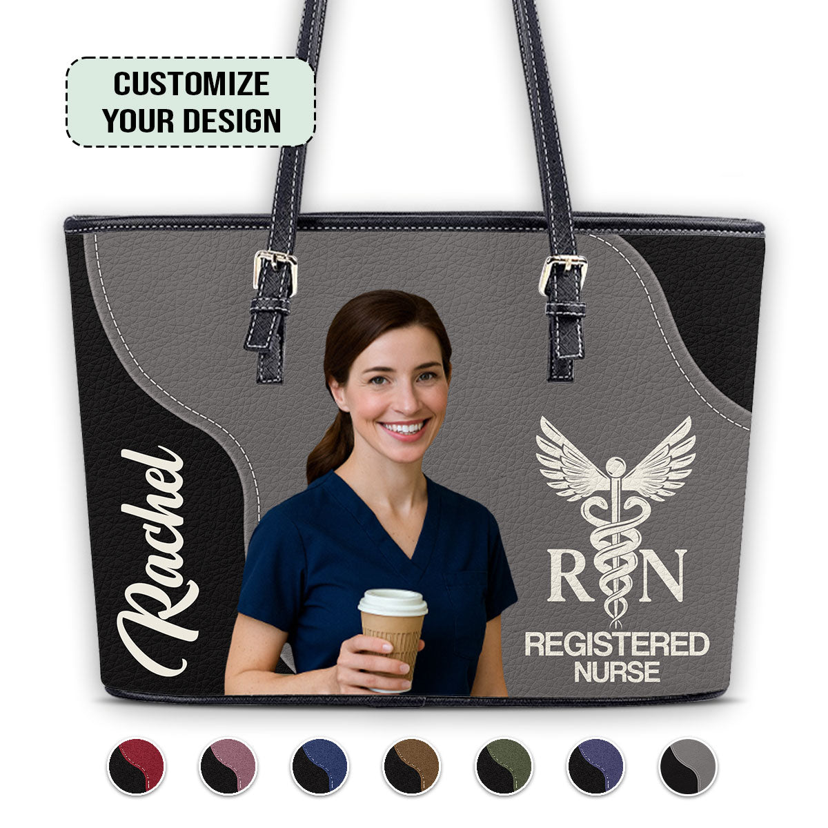 Nurse With Love Photo - Personalized Custom Nurse Leather Tote Bag