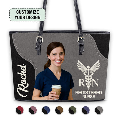 Nurse With Love Photo - Personalized Custom Nurse Leather Tote Bag
