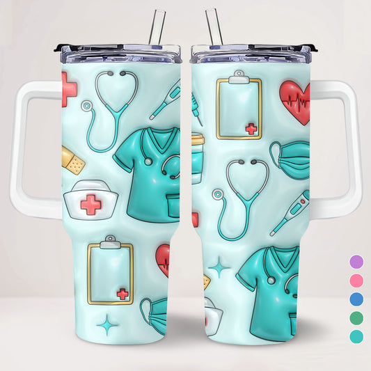 Nurse Puffy - Personalized Nurse 40oz Tumbler With Handle