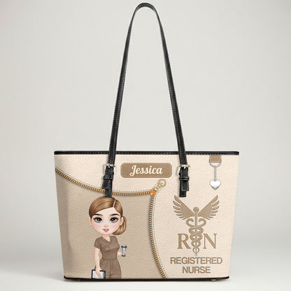 Watercolor Nurse - Personalized Custom Nurse Leather Tote Bag