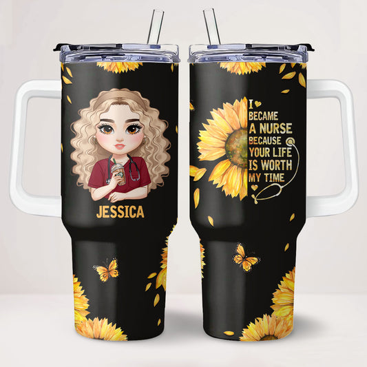Sunflower Nurse - Personalized Nurse 40oz Tumbler With Handle