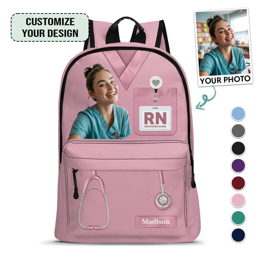 Love Nurse Life Photo - Personalized Backpack - nurse bag for work