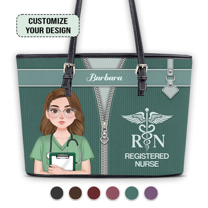 Corduroy Nurse - Personalized Custom Nurse Leather Tote Bag
