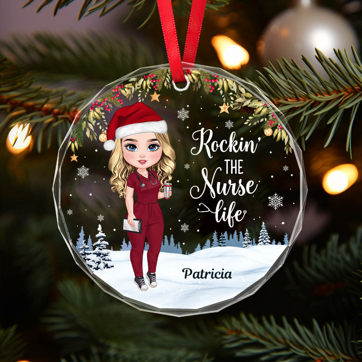 Rockin' The Life - Personalized Nurse Circle Glass Ornament