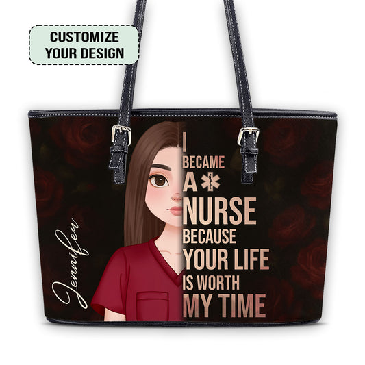 Floral Nurse Style - Personalized Custom Nurse Leather Tote Bag