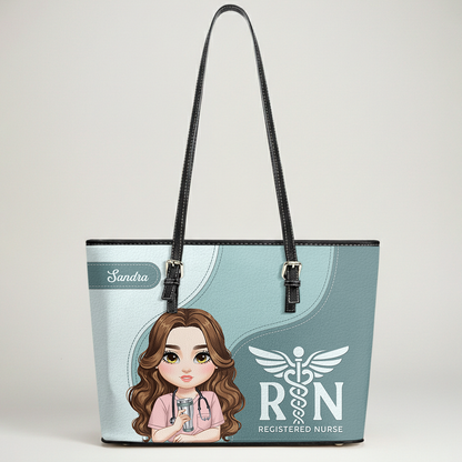 Calm Nurse Spirit - Personalized Custom Nurse Leather Tote Bag