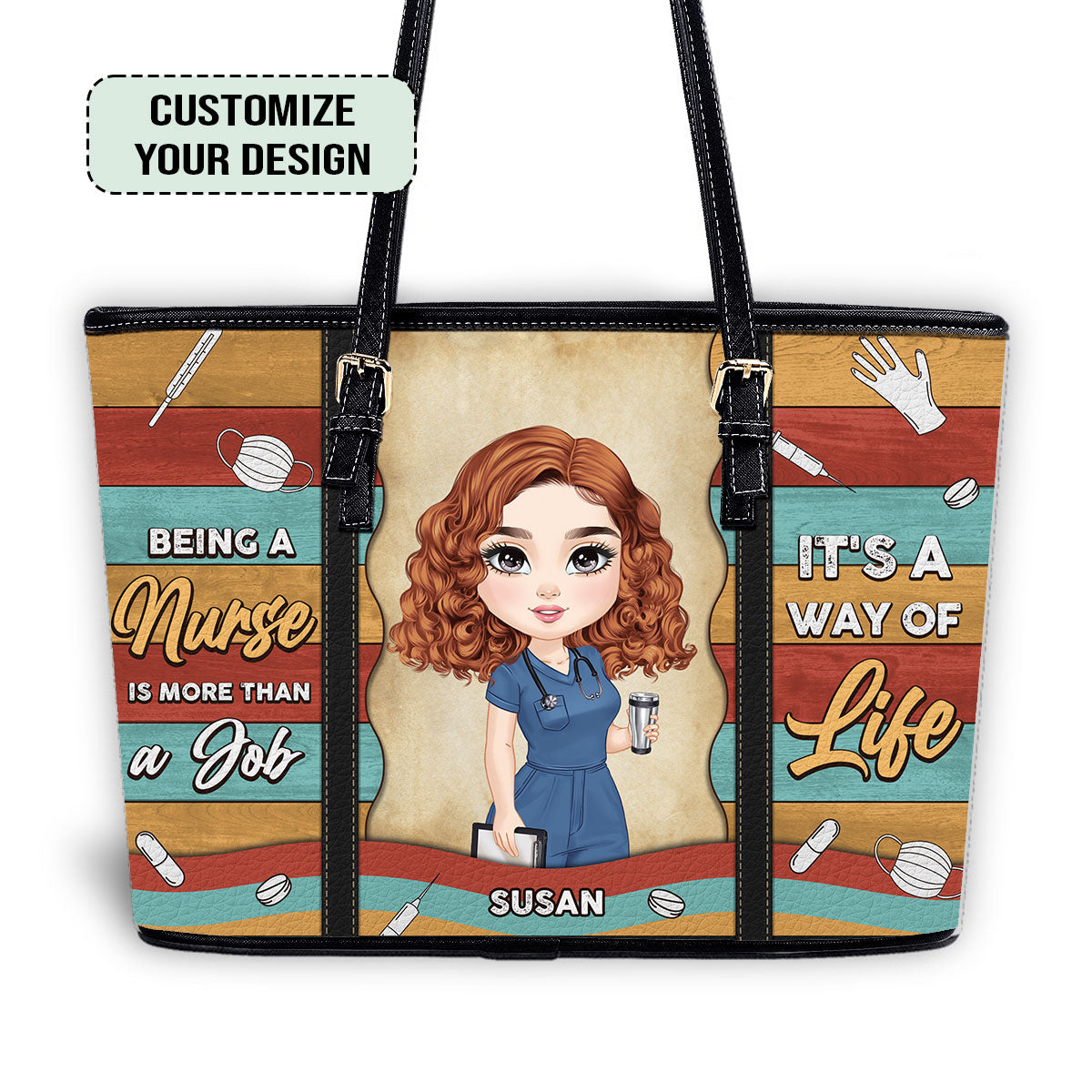  Personalized Custom Nurse Leather Tote Bag